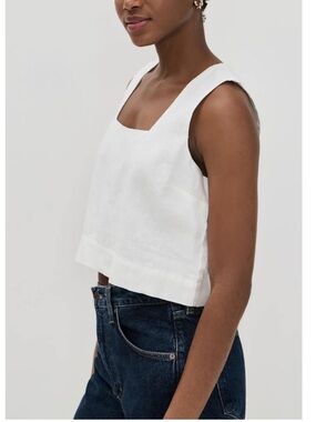 Abercrombie & Fitch White Square-Neck Linen Tank